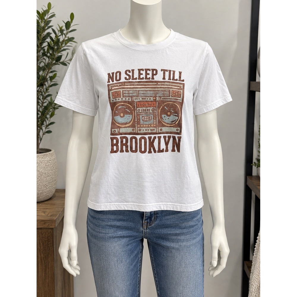 No Sleep Till Brooklyn Retro Boombox Graphic Tee Medium